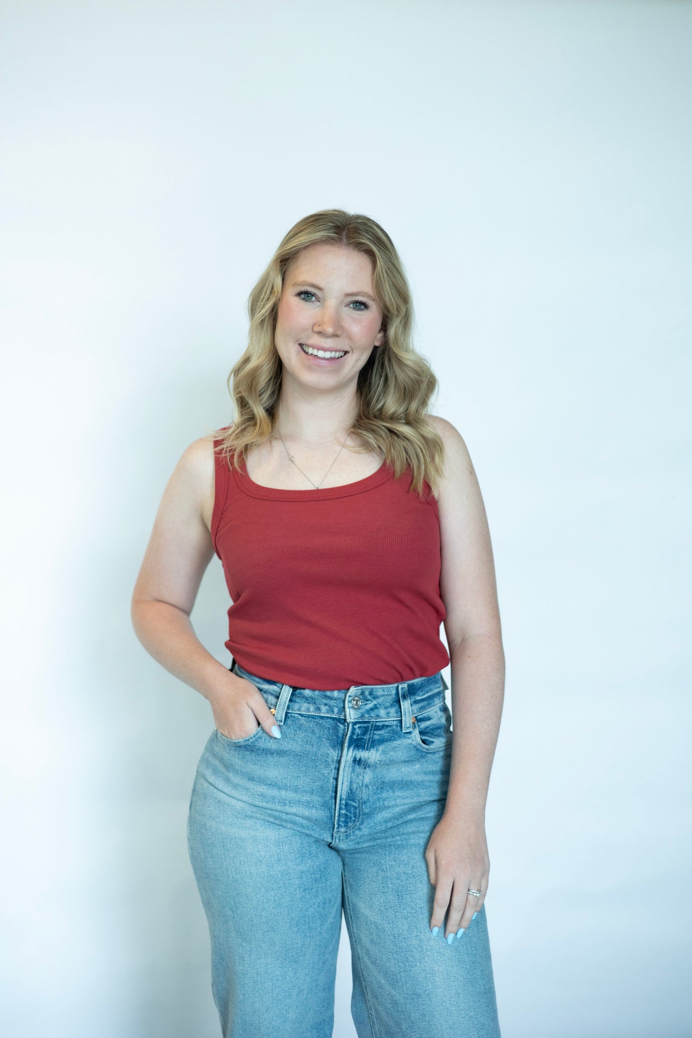 Red ribbed tank top
