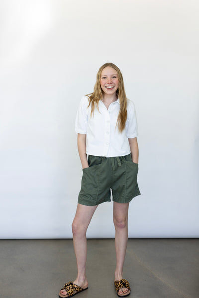 White denim short sleeve top