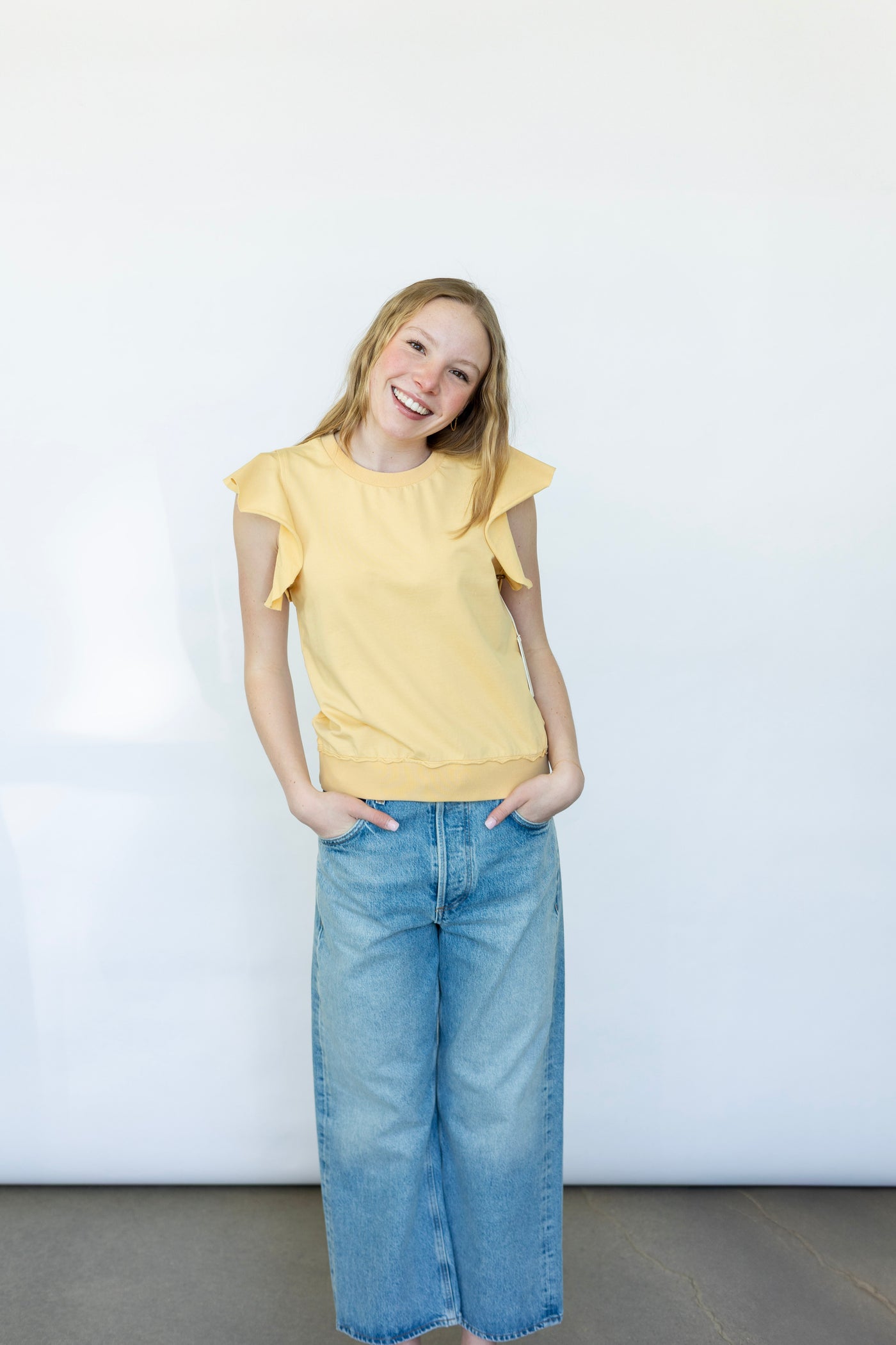 Yellow short sleeve blouse