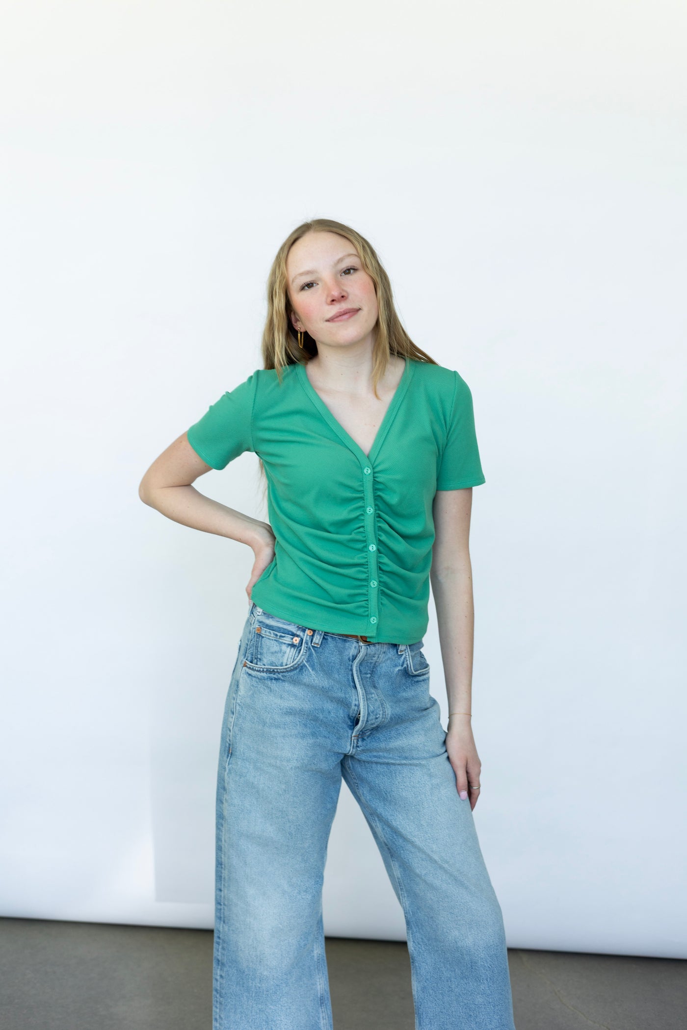 Ruched button down t-shirt
