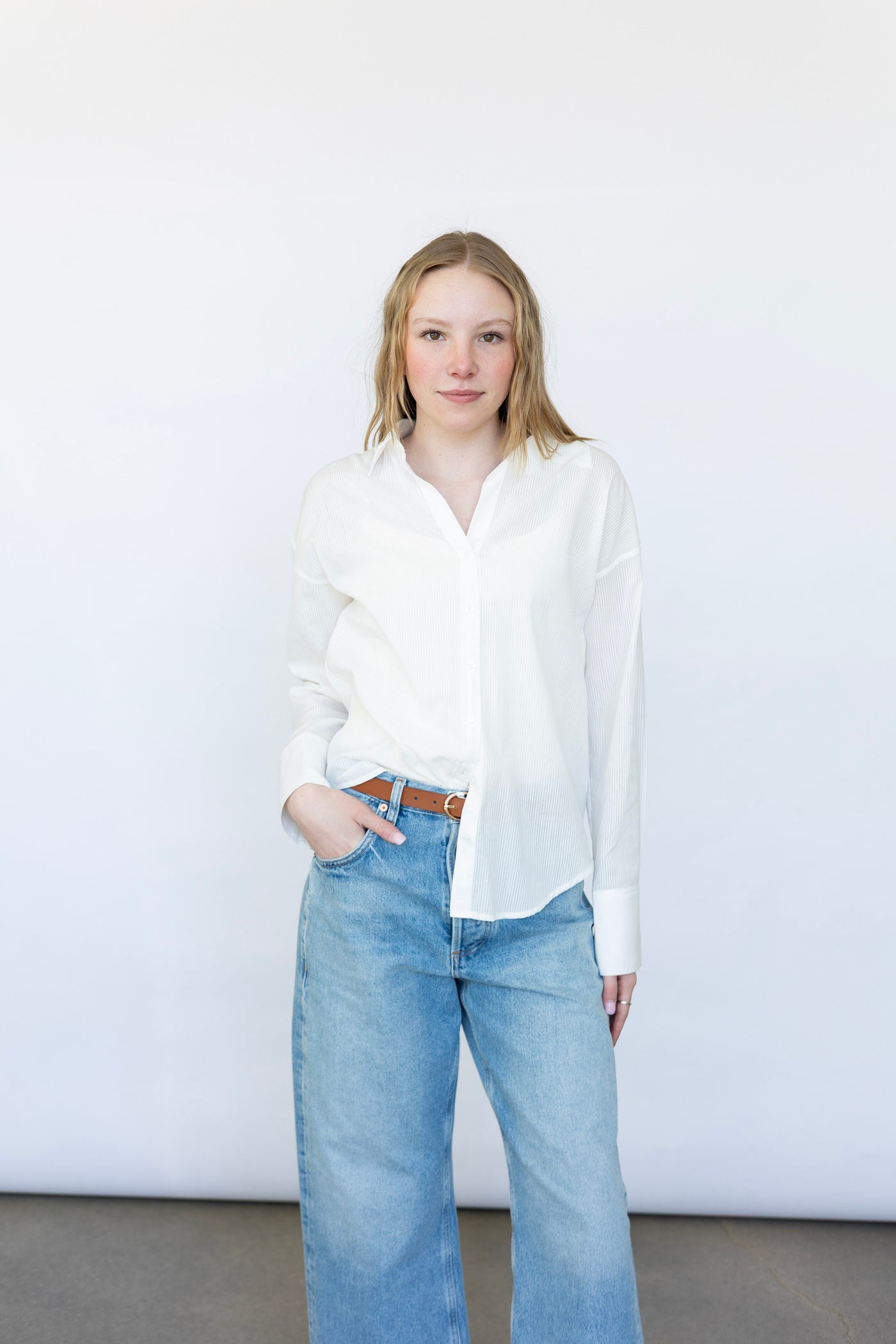 Women's elevated white button down