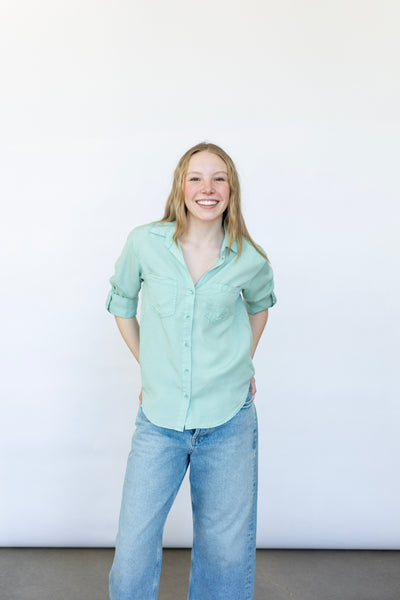 Teal button down womens