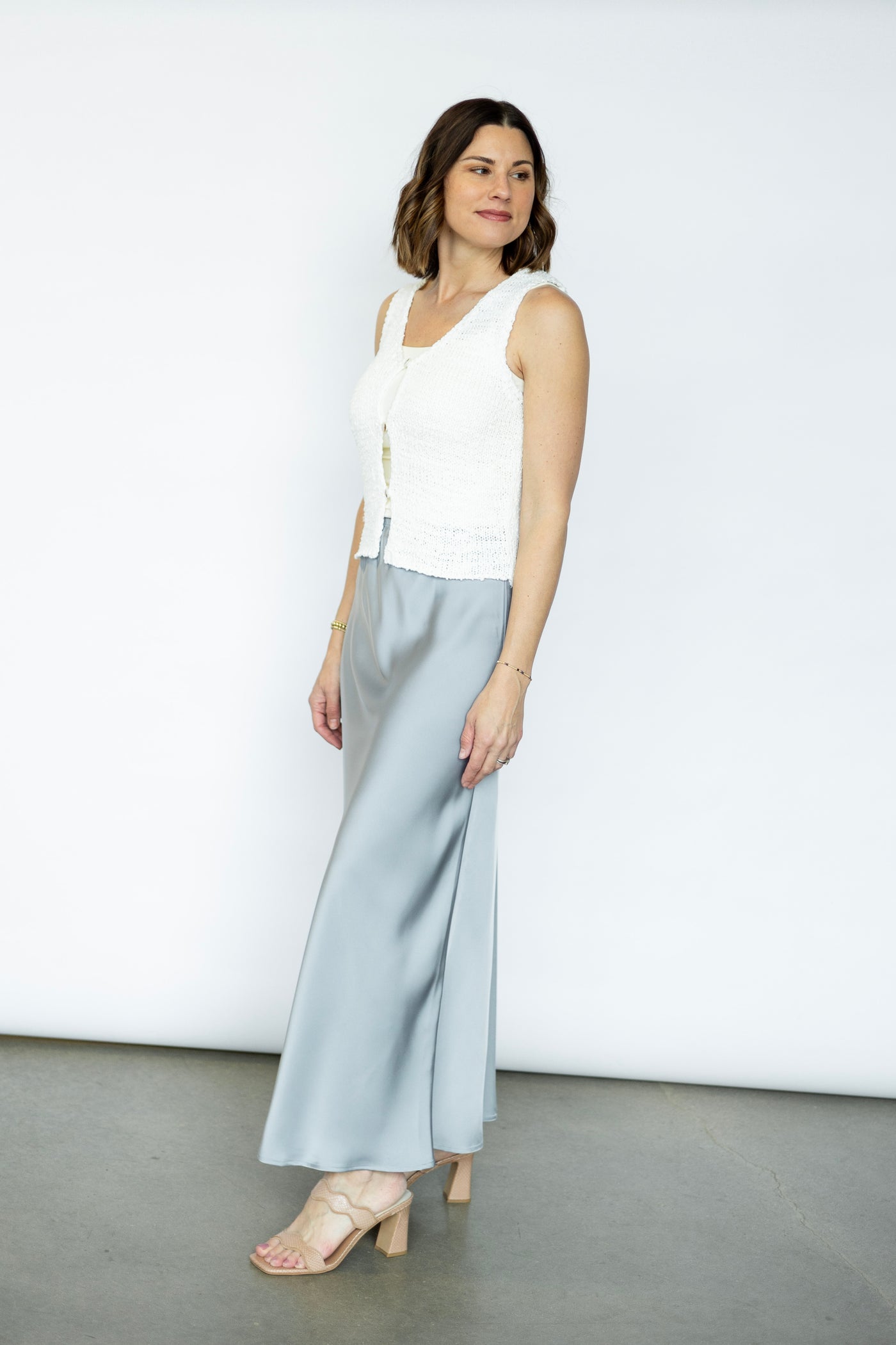 Silver satin maxi skirt