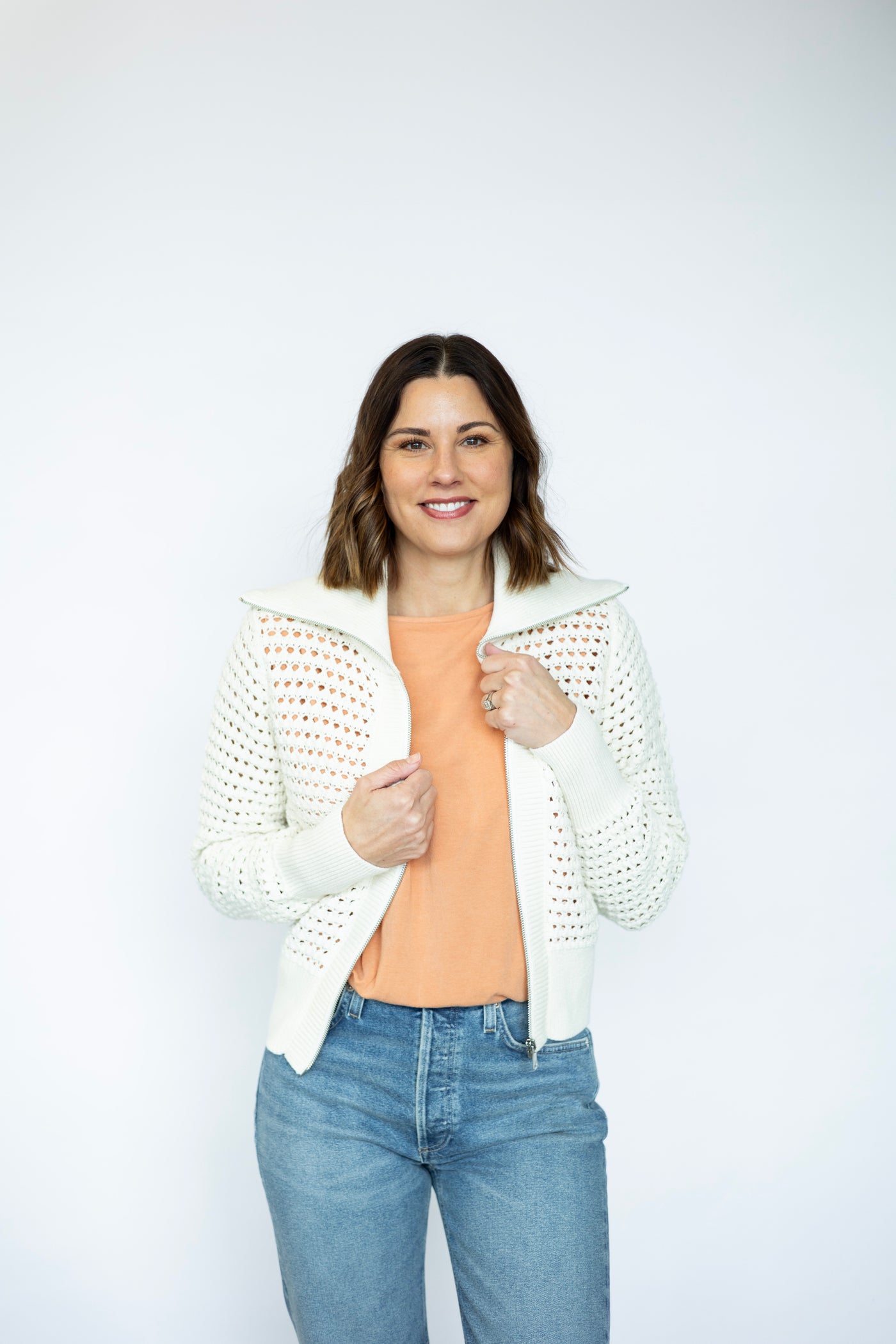 Open knit jacket for women