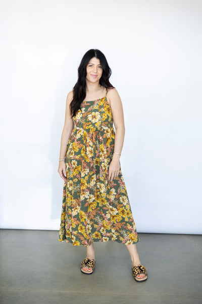 Spring floral midi dress for women