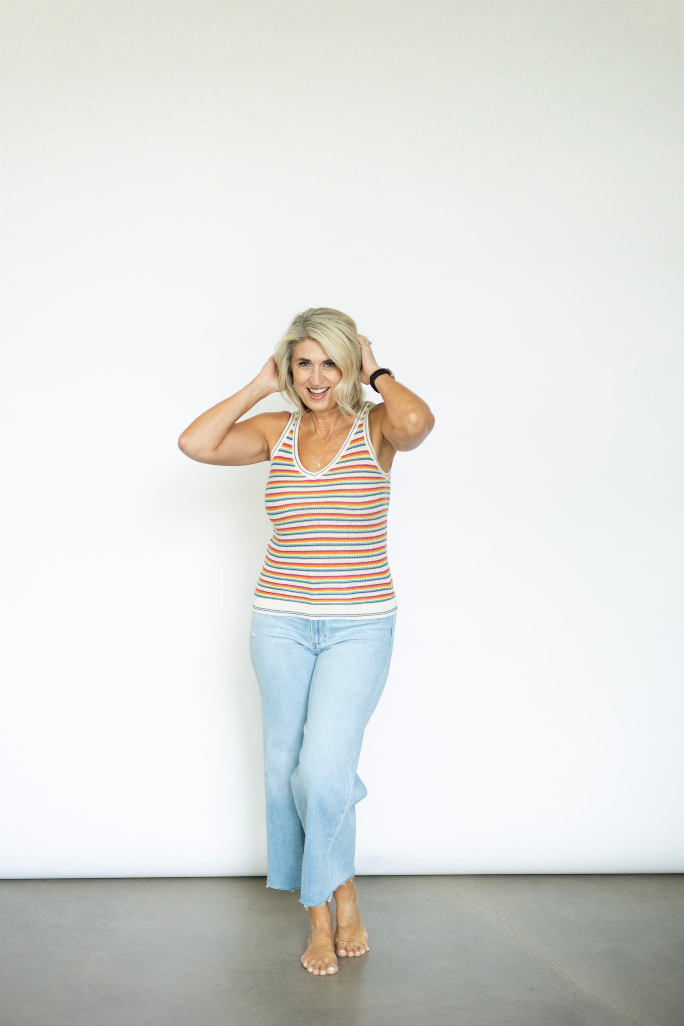 Rainbow striped knitted tank
