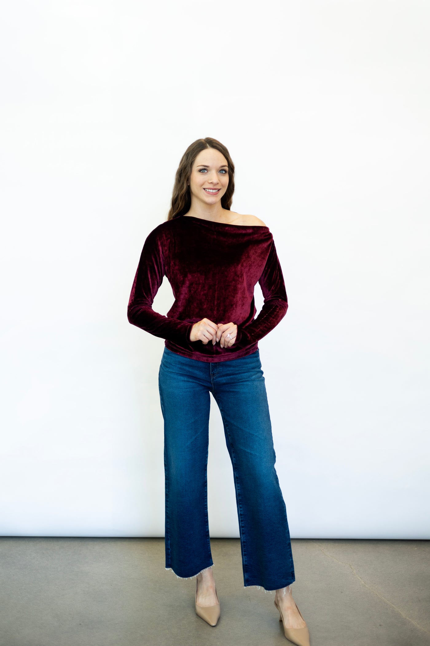 Slouch Shoulder Velvet Top