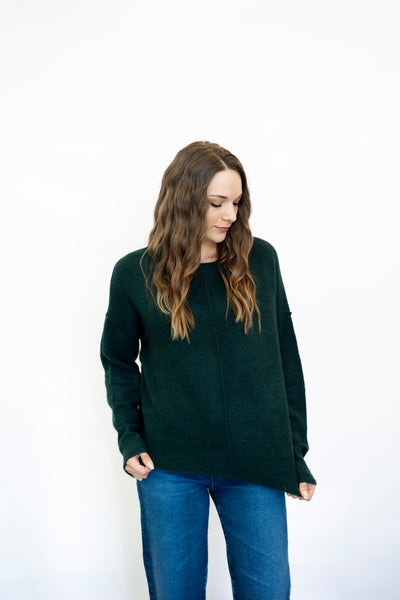 Solid Crewneck Front Seam Knit Sweater