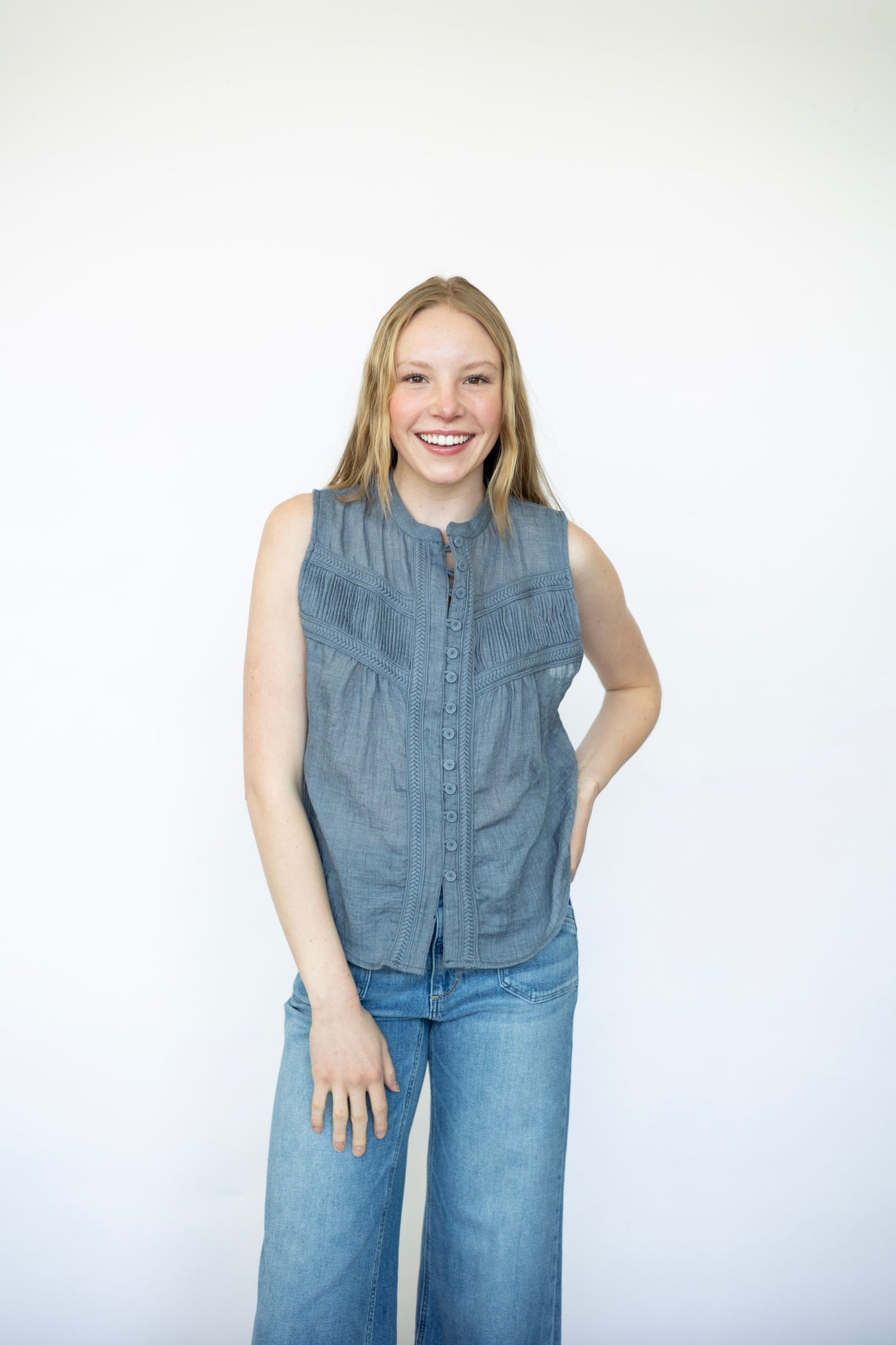 Women's denim button down tank