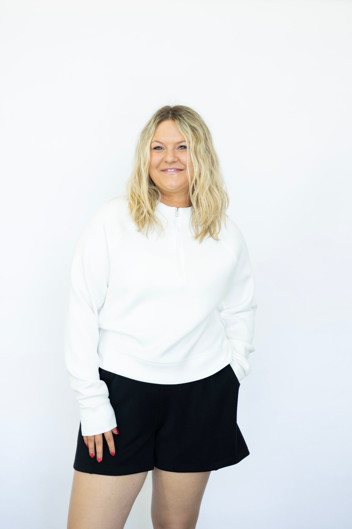 Women's white quarter zip athletic sweatshirt
