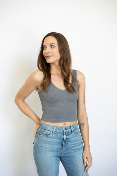 V-Neck Ribbed Crop Top