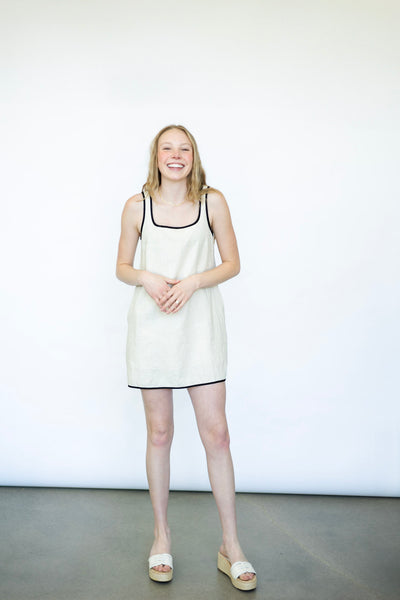 Linen Sleeveless Piping Detail Dress