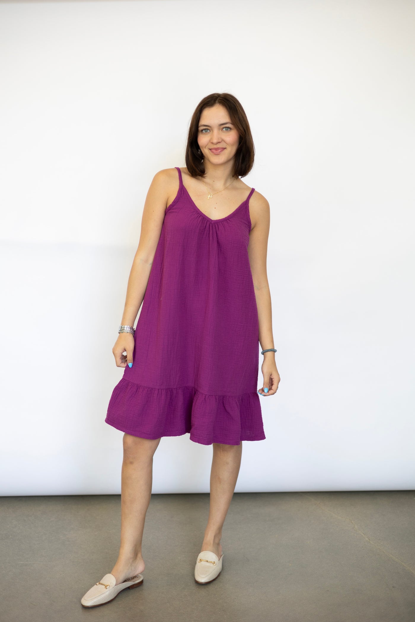 V-Neck Short Cami Ruffle Dress