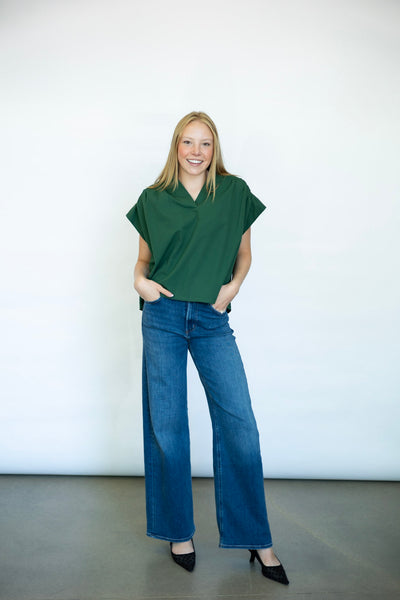 Green button down blouse