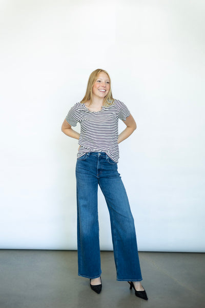 Striped notch neck tee shirt