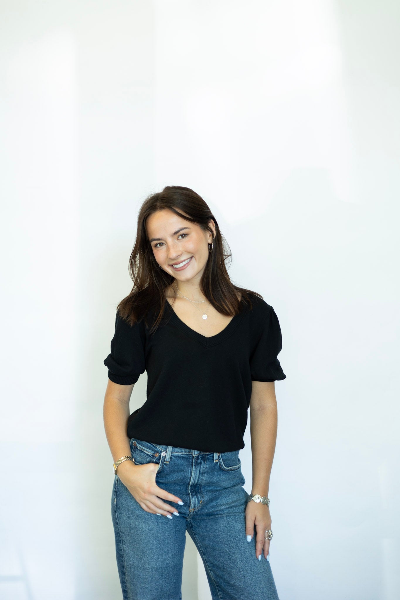 Half sleeve knitted blouse