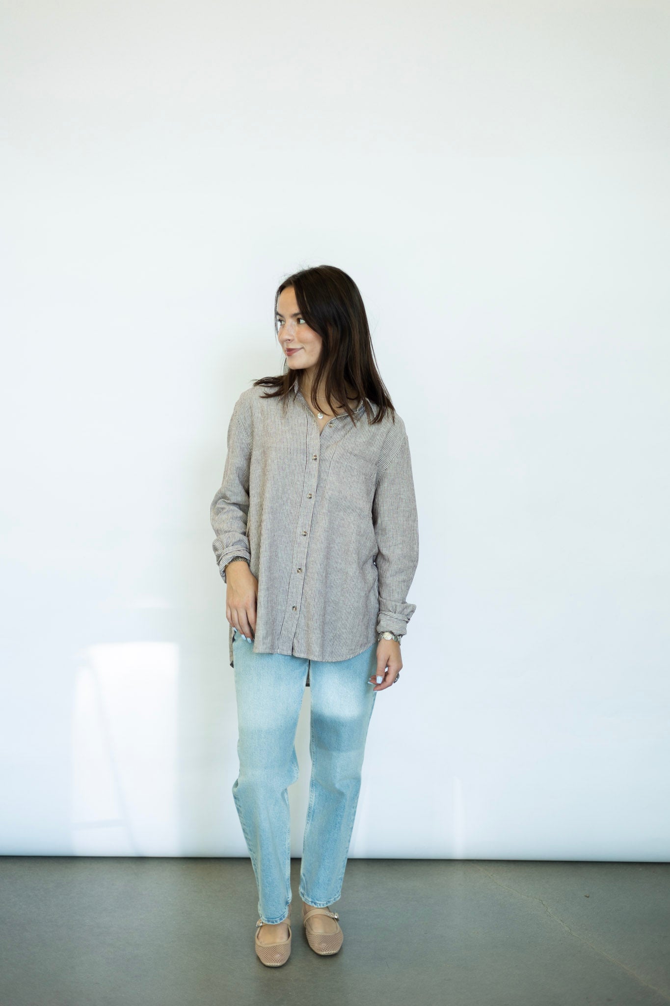 Striped Linen button down for women