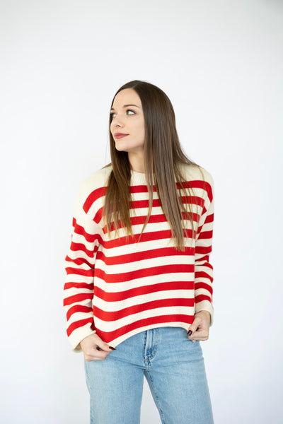 Women's red, striped sweater