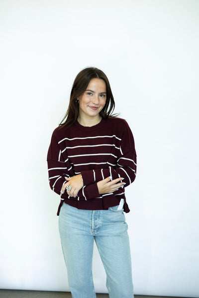 Burgundy and white striped sweater