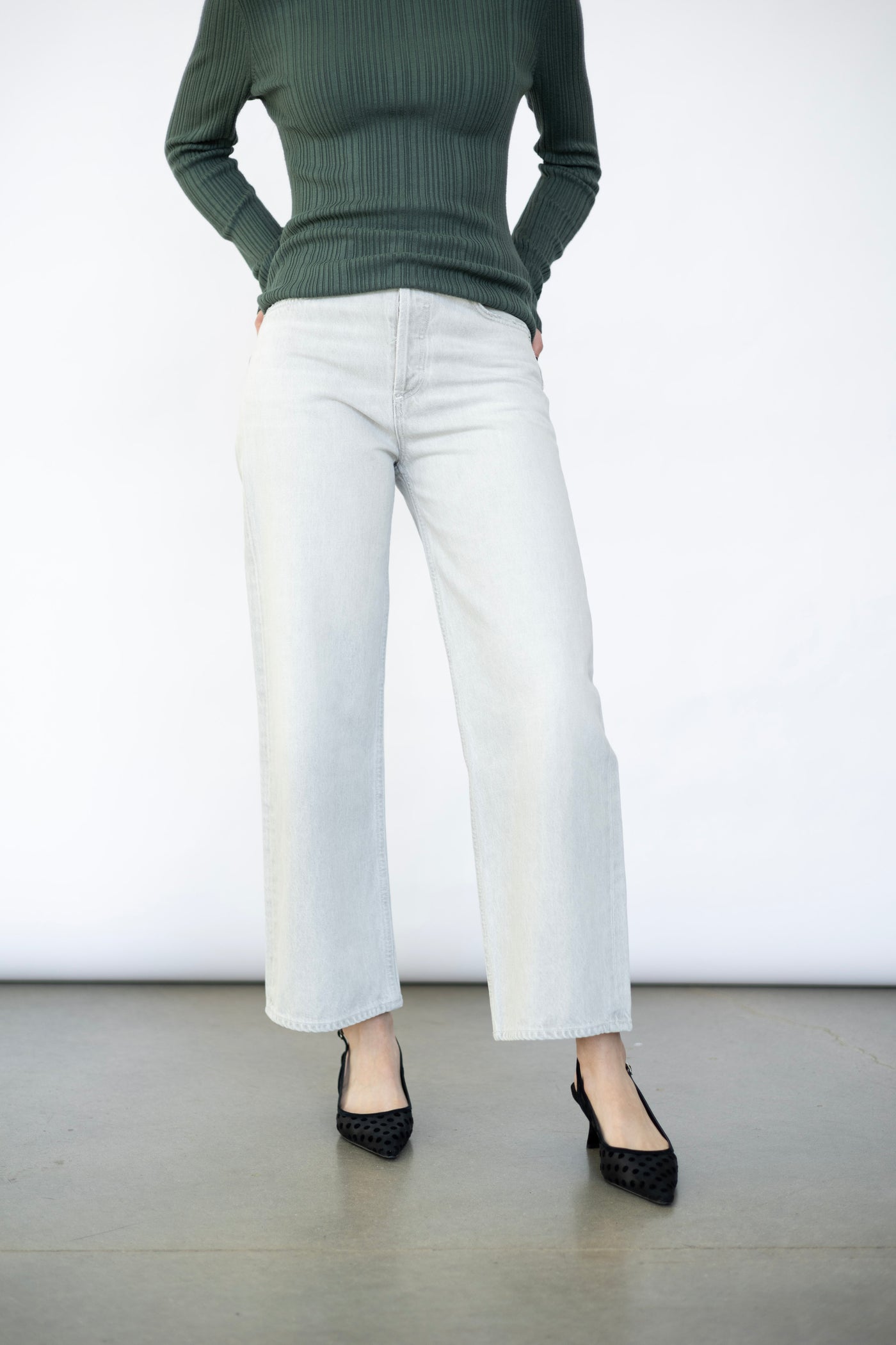 Light grey, wide leg denim