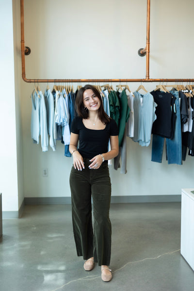 Wide leg green corduroy pants