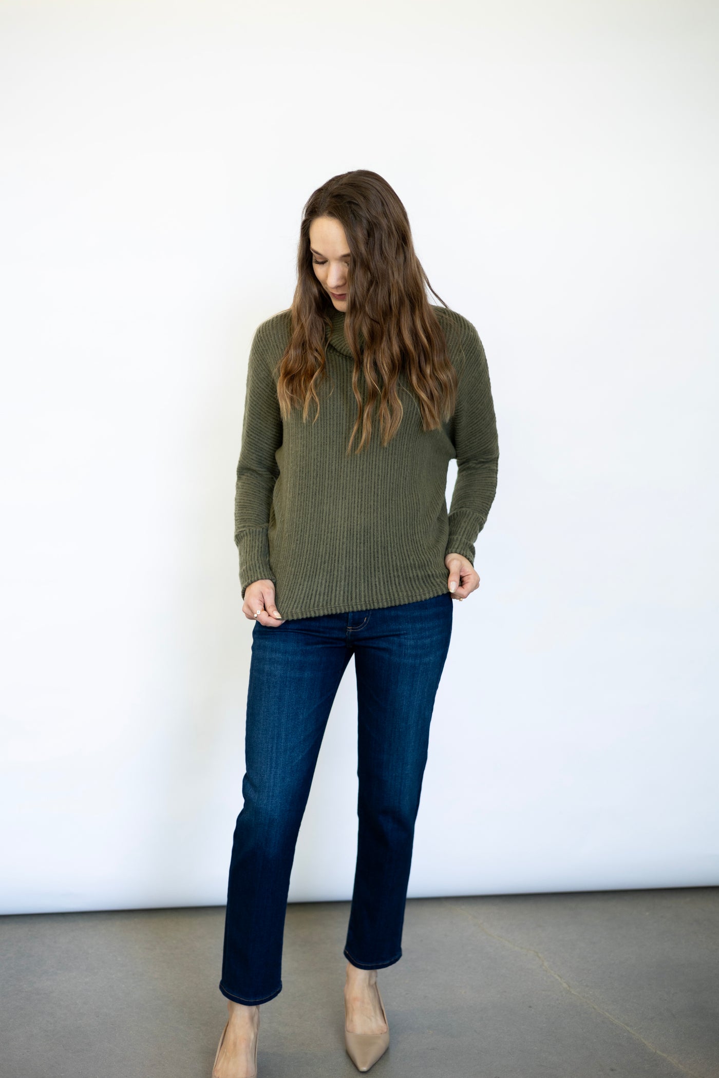 Turtle Cowl Neck Long Dolman Sleeve Top