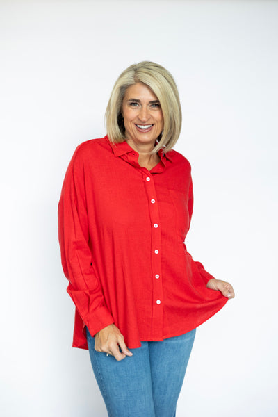 Women's red button down