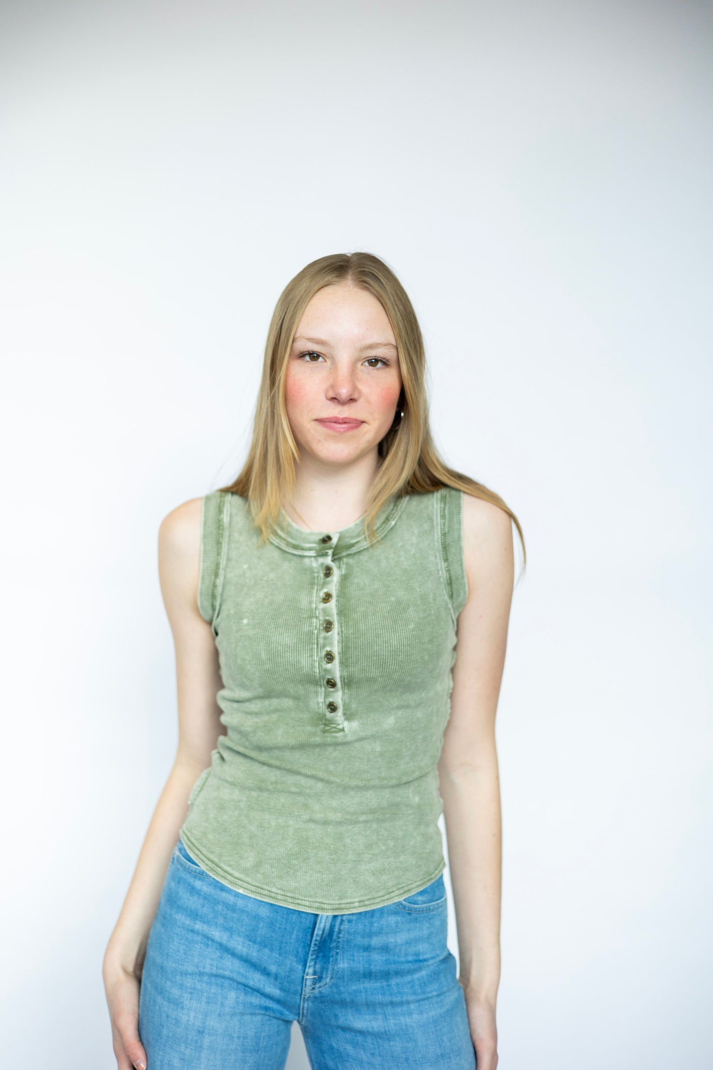 Women's green vintage washed tank top