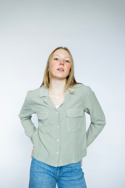 Sage green, cropped button down