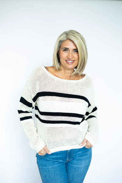 Long sleeve, open knit sweater