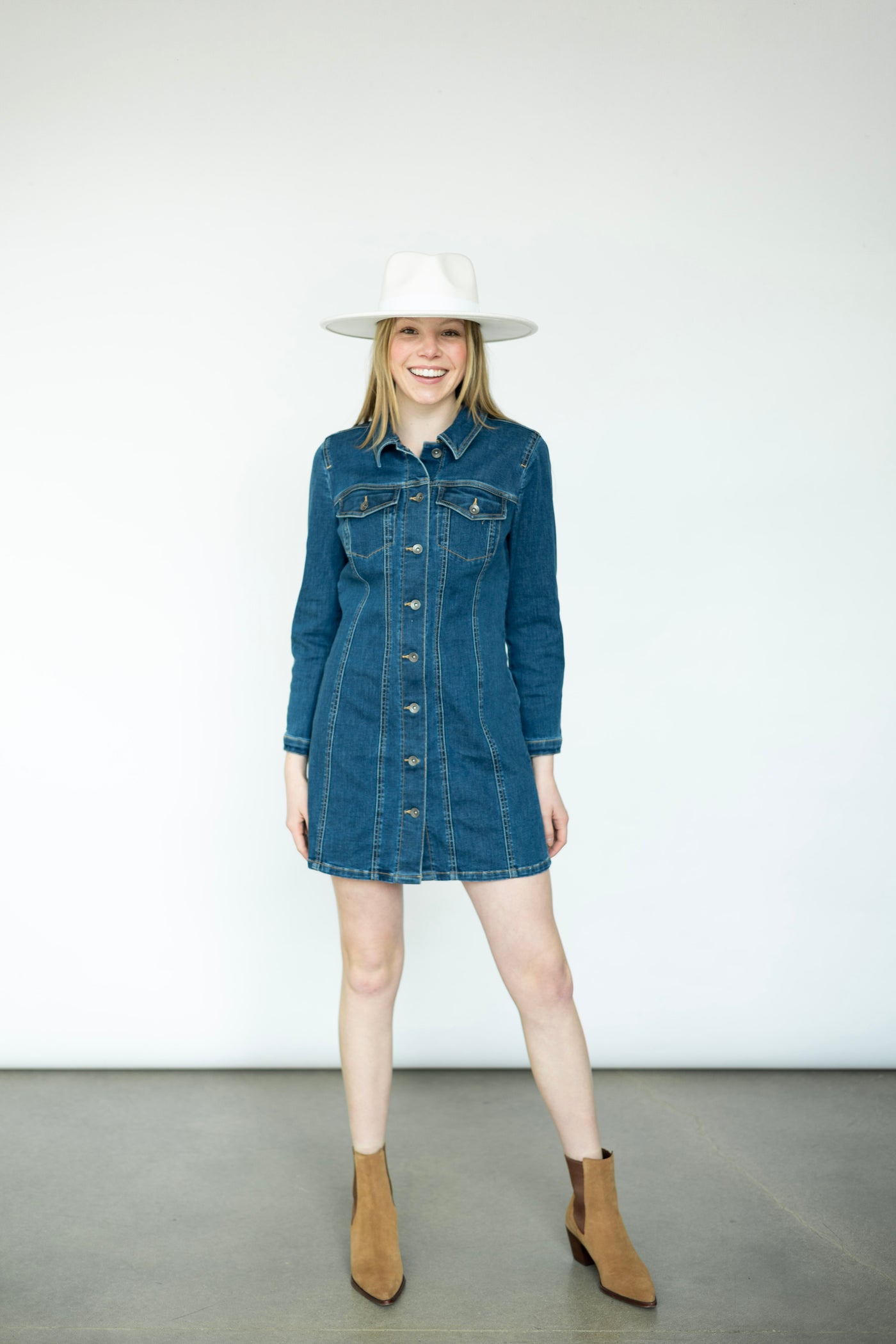 Cute, long sleeve denim dress