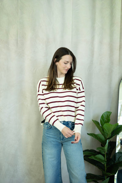Off white and burgundy striped sweater
