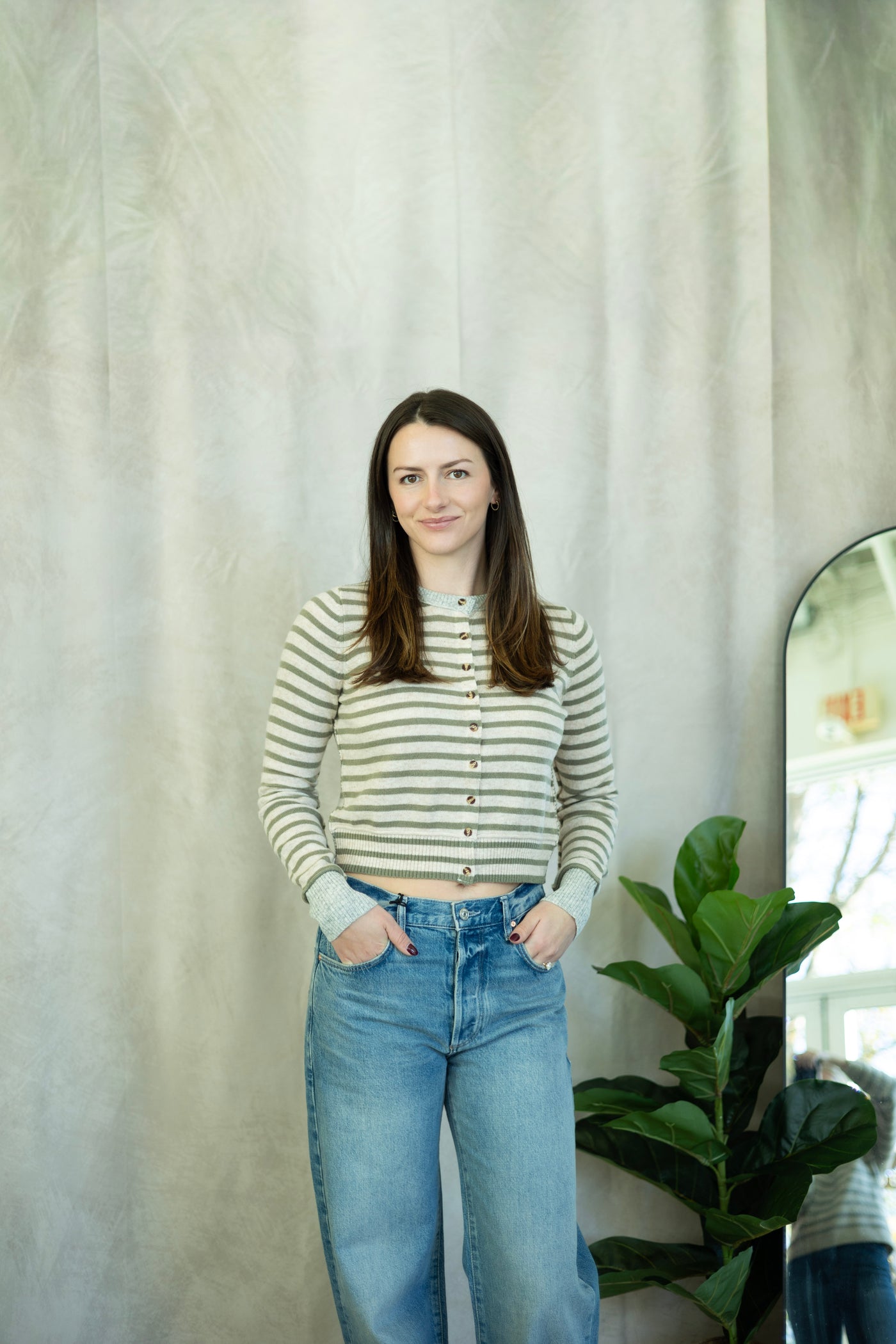 Cream and olive striped sweater