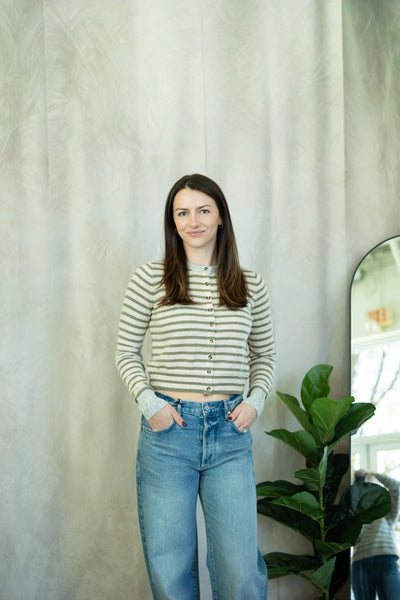 Cream and olive striped sweater