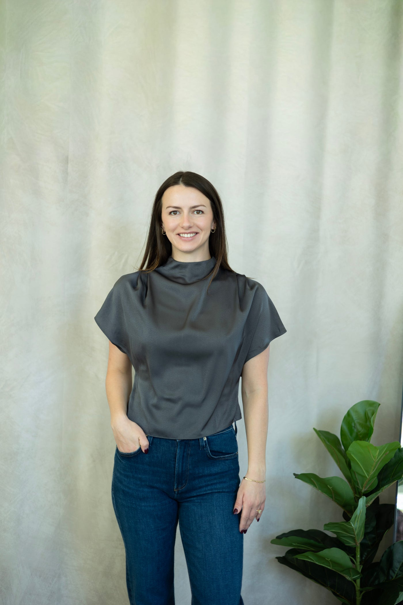 Gray, mock neck top