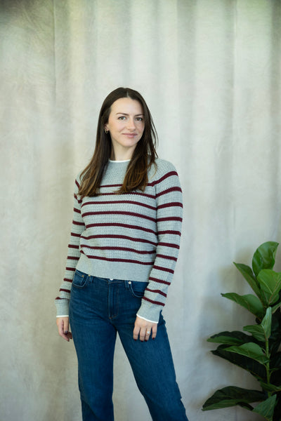 Gray and burgundy striped sweater