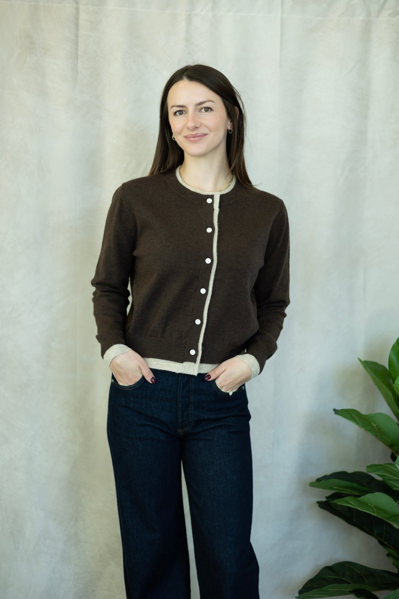 Elevated, brown cardigan