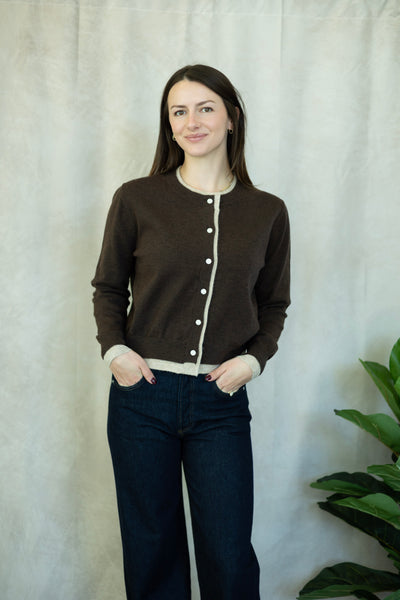 Elevated, brown cardigan