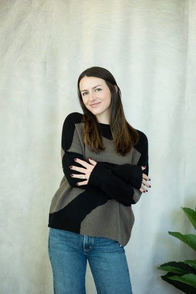 Black and brown color block sweater