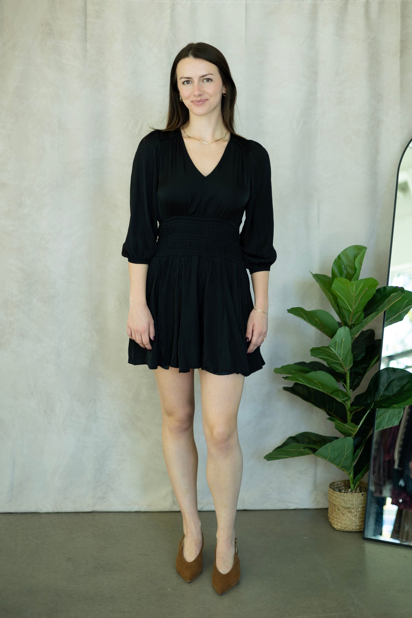 Black dress with cinched waist