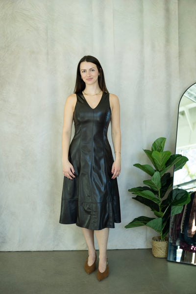 Long, faux leather dress