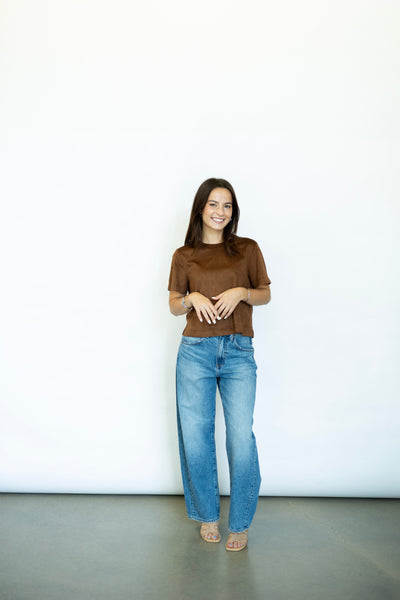 Suede short sleeve top