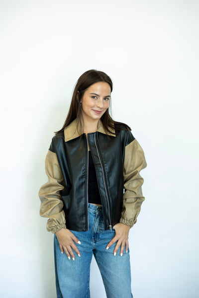 Leather bomber jacket for women