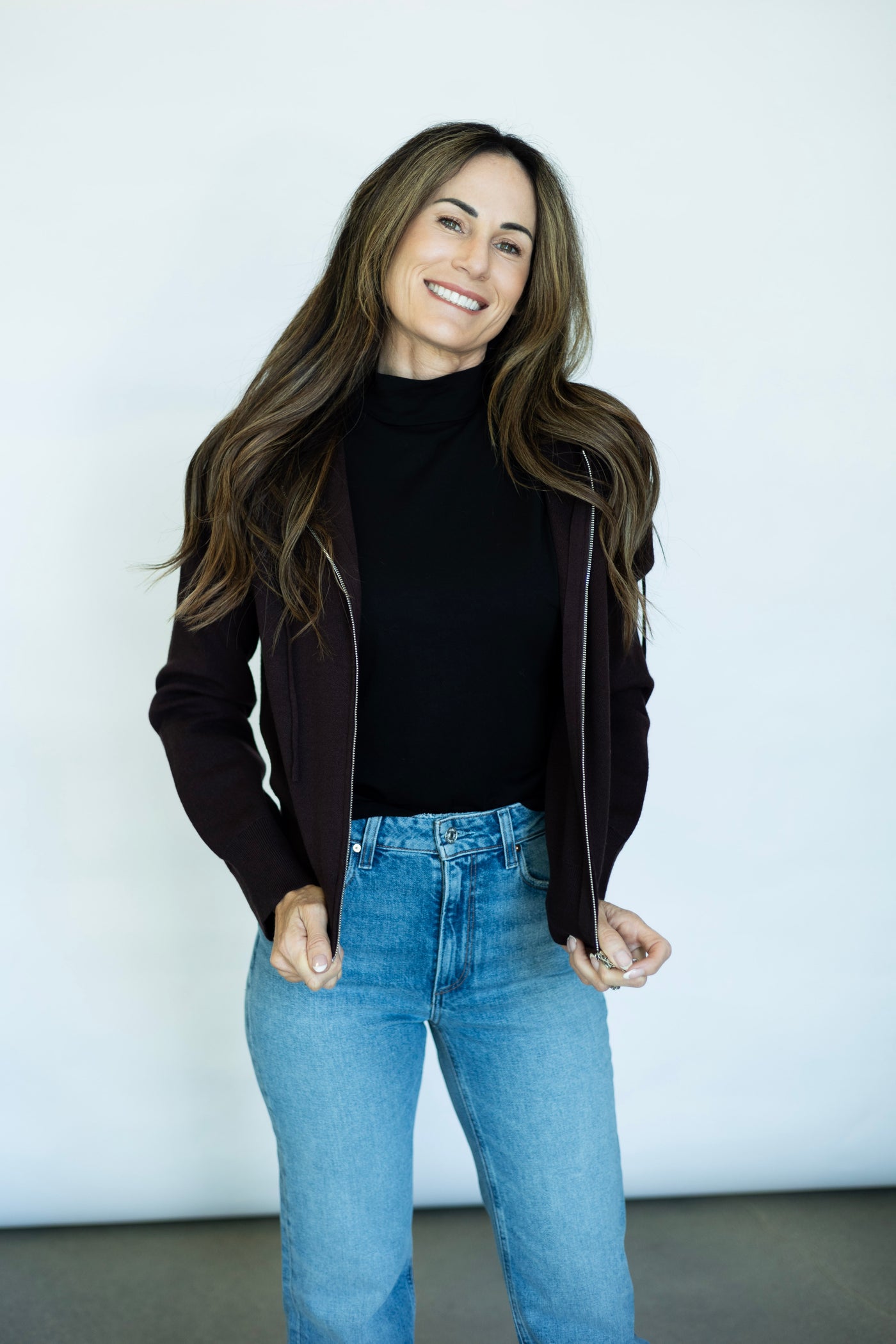 Brown zip up sweater for women