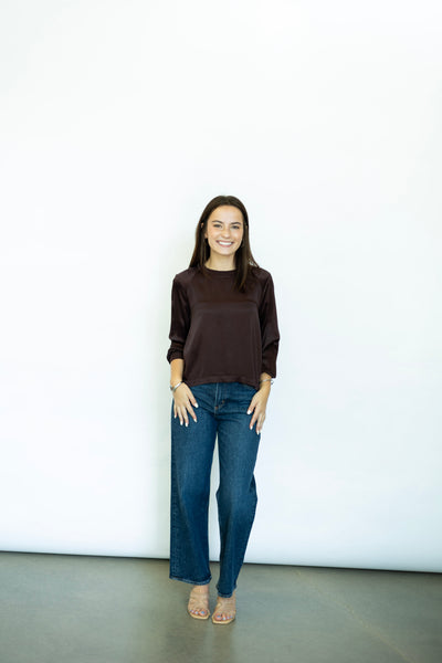 Brown satin long sleeve top