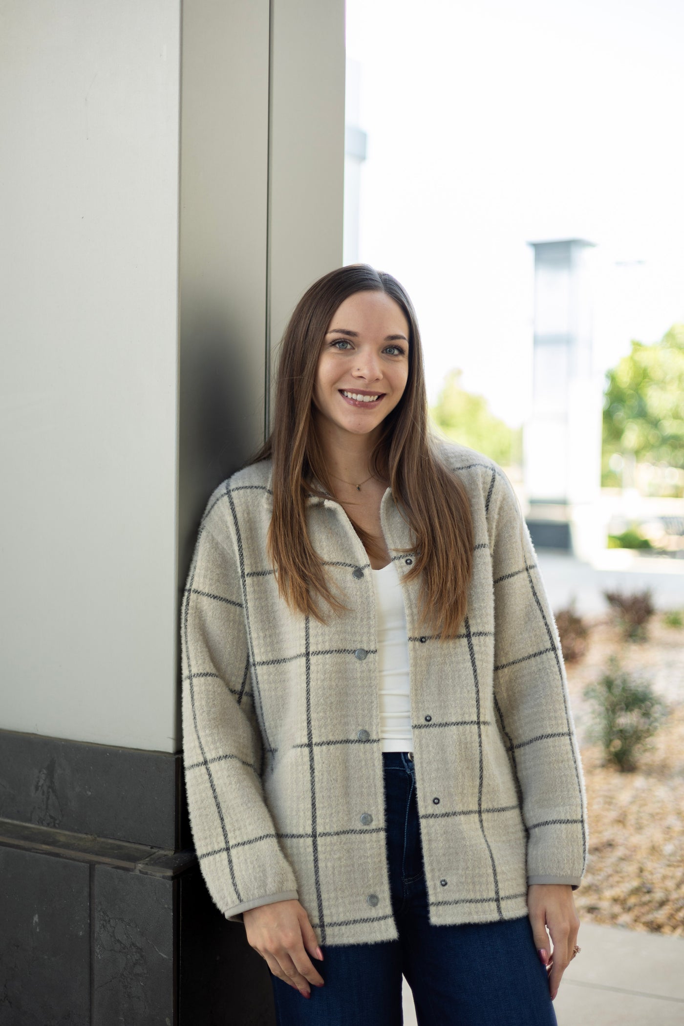 Cream plaid shacket
