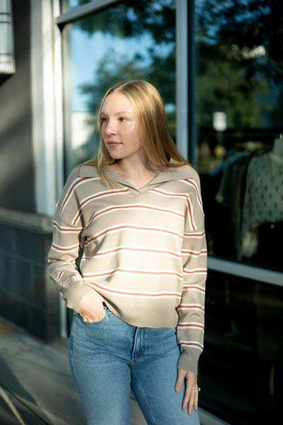 Stripe Polo Collared Sweater