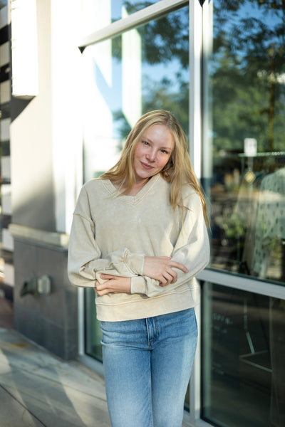 Washed Knit V-Neck Pullover