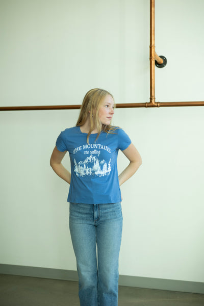 The Mountains Are Calling Flocked Tee