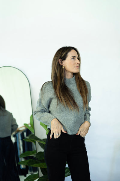 Gray mock neck sweater